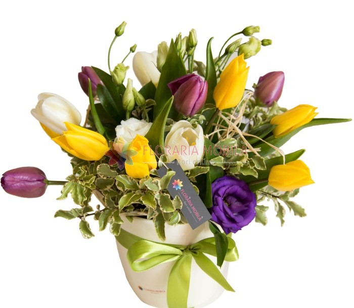 Aranjament Lalele Si Lisianthus La 195 Lei Floraria Mobila