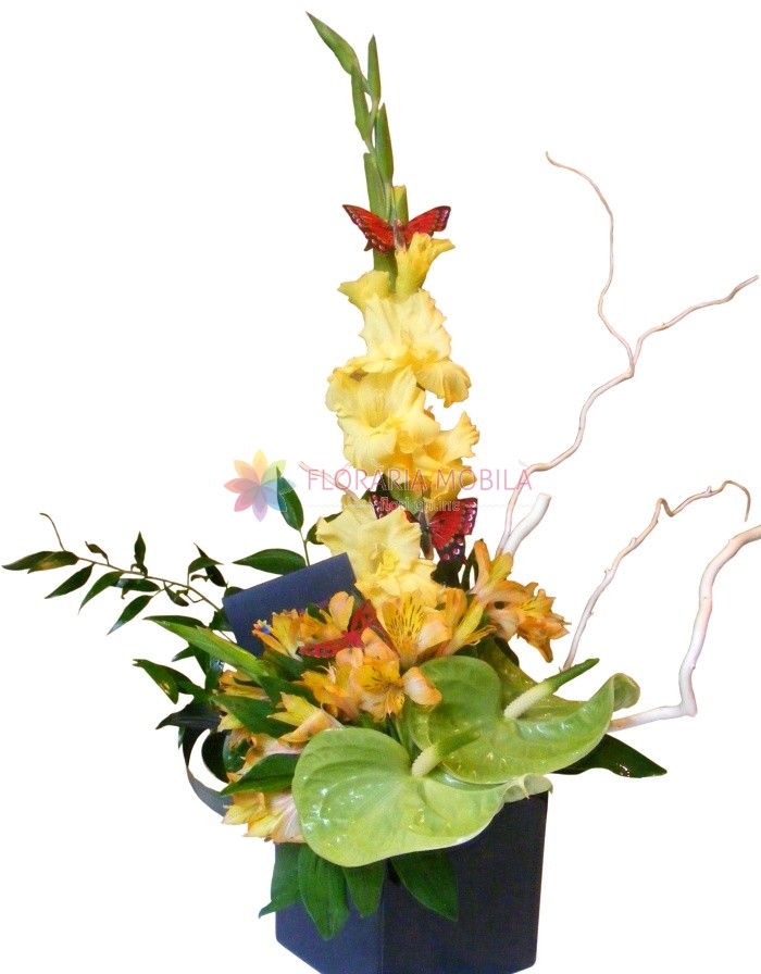 Aranjament Gladiole Alstroemeria Si Anthurium La 110 Lei Floraria