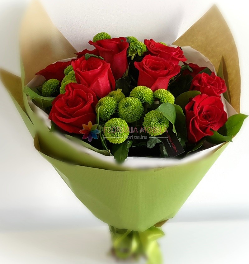Buchet Flori Simple Graceful Trandafiri Lisianthus Bumbac