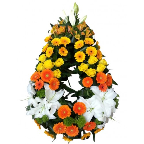 coroane funerare din trandafiri  si gerbera